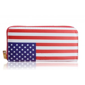 Fashion Women's Clutch Wallet With Flag Of The USA Pattern and Zipper Design